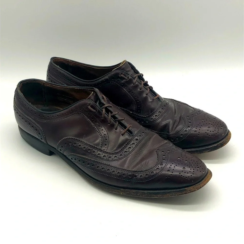 Allen Edmonds Shoes Men's 11 McAllister Burgundy Leather Wingtip Oxford Lace Up